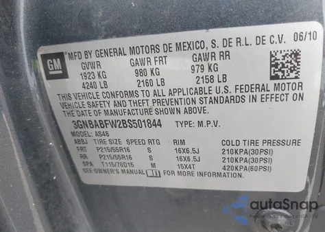 2011 Chevrolet Hhr Lt from USA, damaged, VIN 3GNBABFW2BS501844